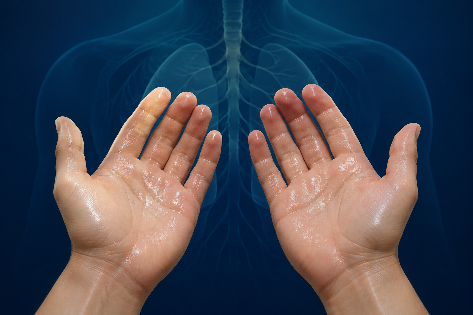 Ilustración médica representativa de hiperhidrosis palmar